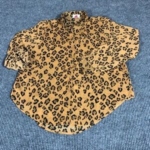 LEI Women's Large Brown Sheer Button-up Leopard‎ Print Lightweight Blouse Career